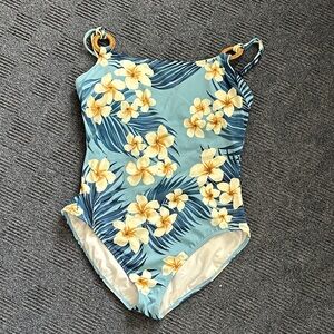 Lelani One-piece Swimwear in Blue and Cream Floral Pattern